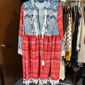 Bohemian Red and Blue Tassel Dress - seems new